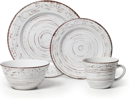 Trellis White 16-Piece Stoneware Dinnerware Set, Service for 4, Distressed White Finish, Microwave & Dishwasher Safe Plates and Bowls2