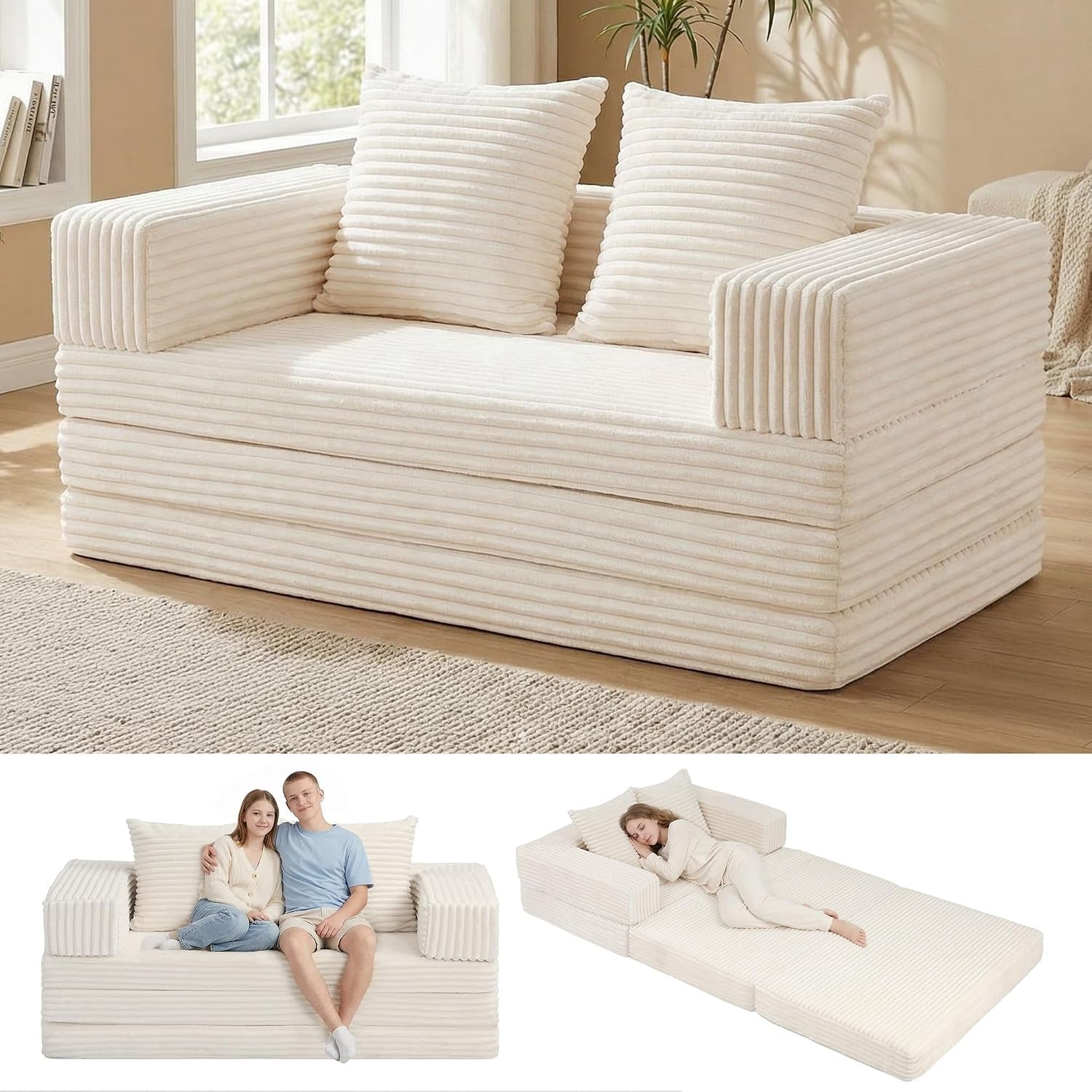 convertible-sofa-bed-4-in-1-boneless-loveseat-with-removable-armrests-backrest-corduroy-futon-couch-bed-with-pillow-foldable-mattress-sleeper-sofa-for-living-room-bedroom-small-place-beige