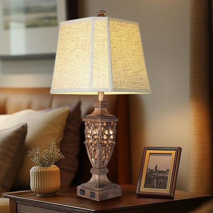 Vintage Resin Table Lamps with Night Light for Bedroom Living Room | 28.5" Tall, Night Light, Farmhouse Table Lamps Set of 2 with USB A+C Charging Ports, Linen Shade, Bulb Included, Bedside Lamp5