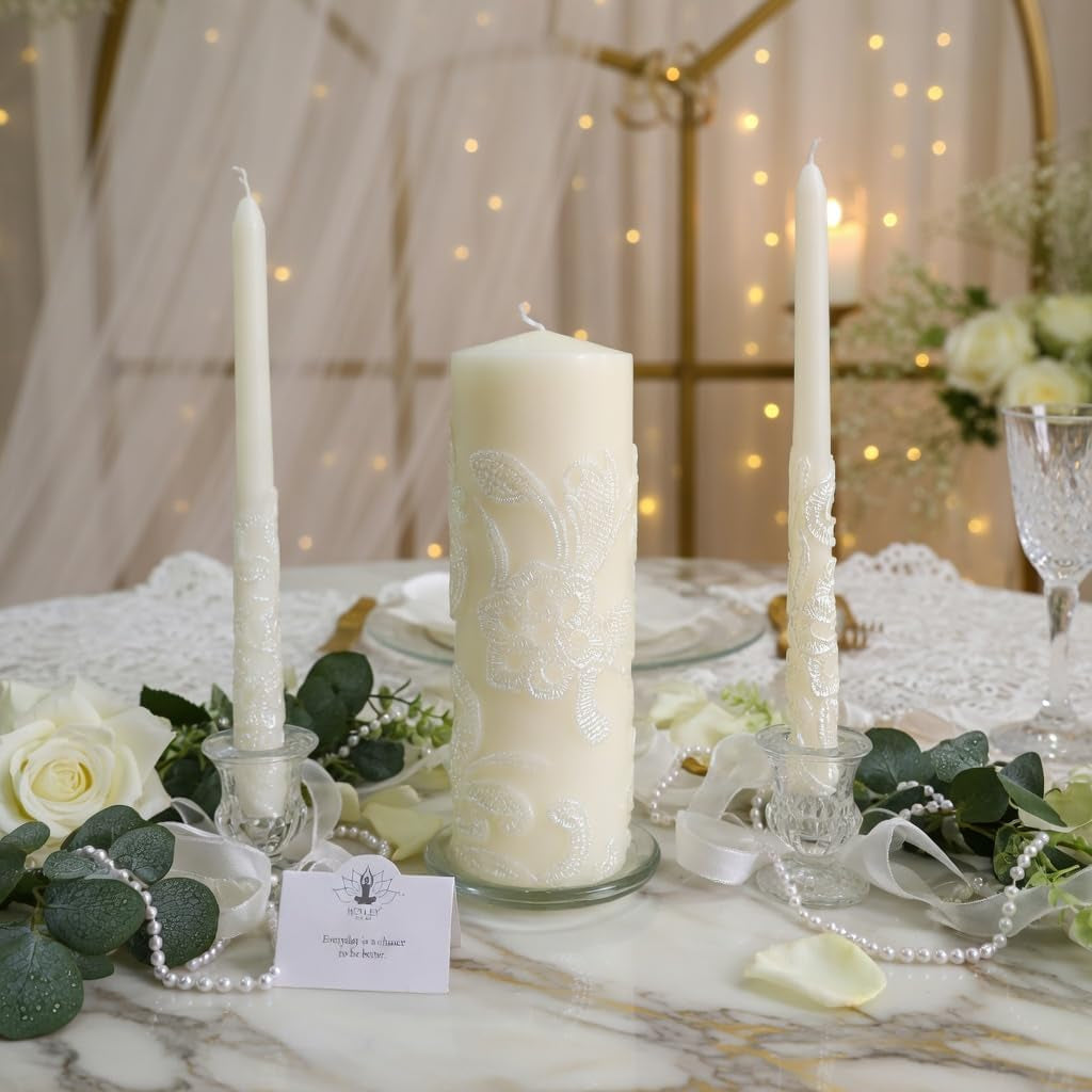 11-50-inch-high-cream-wedding-unity-candle-set-includes-1-pillar-and-2-taper-candles-great-for-weddings-as-well-as-special-events-and-emergency-lighting-or-for-reiki-spa-meditation