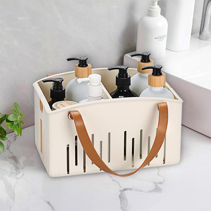 Portable Shower Caddy Collapsible Plastic Shower Basket Tote with Handles Removable Divider, Cleaning Caddy Storage Organizer for Bathroom College Dorm (White)5