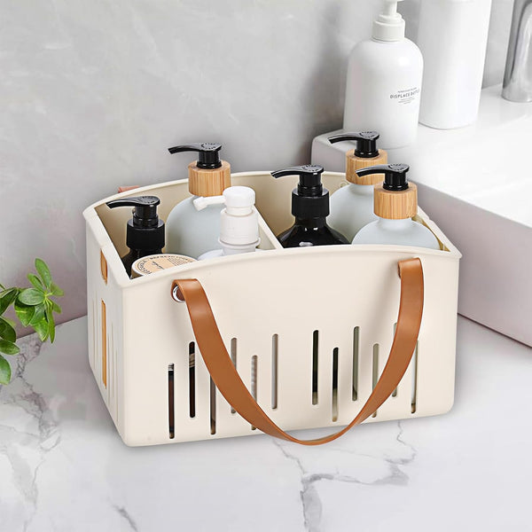 Portable Shower Caddy Collapsible Plastic Shower Basket Tote with Handles Removable Divider, Cleaning Caddy Storage Organizer for Bathroom College Dorm (White)5