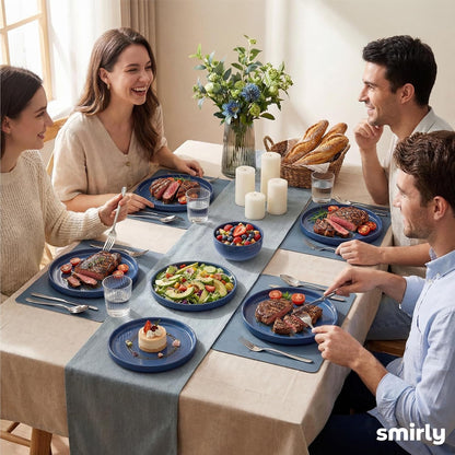 Stoneware Dinnerware Set for 4, 12 Pcs Plates and Bowls Set, Blue6