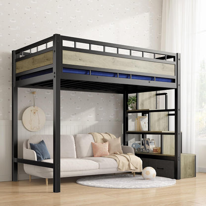 Heavy Duty Loft Bed Twin Size Bunk Bed with Storage Cabinet, Black1