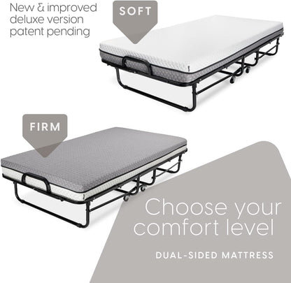 Deluxe Diplomat Folding Bed with Mattress for Adults, Twin Size, Portable Foldable Bed with Luxurious Memory Foam Mattress & Super Strong Frame, 75” X 38", Fold Up, Roll Away, & Hideaway4