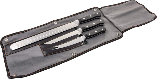 Oklahoma Joe’S Blacksmith 3‑Piece BBQ Knife Set – Full‑Tang Meat Knives with Riveted Handles & Storage Roll1