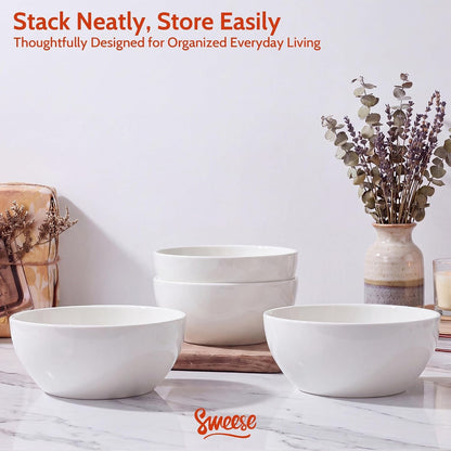 Large Soup Bowls Set of 4, 24 Oz White Ceramic Bowls for Soup, Ramen, Pasta & Salad, Deep Porcelain Serving Bowls, Microwave & Dishwasher Safe7