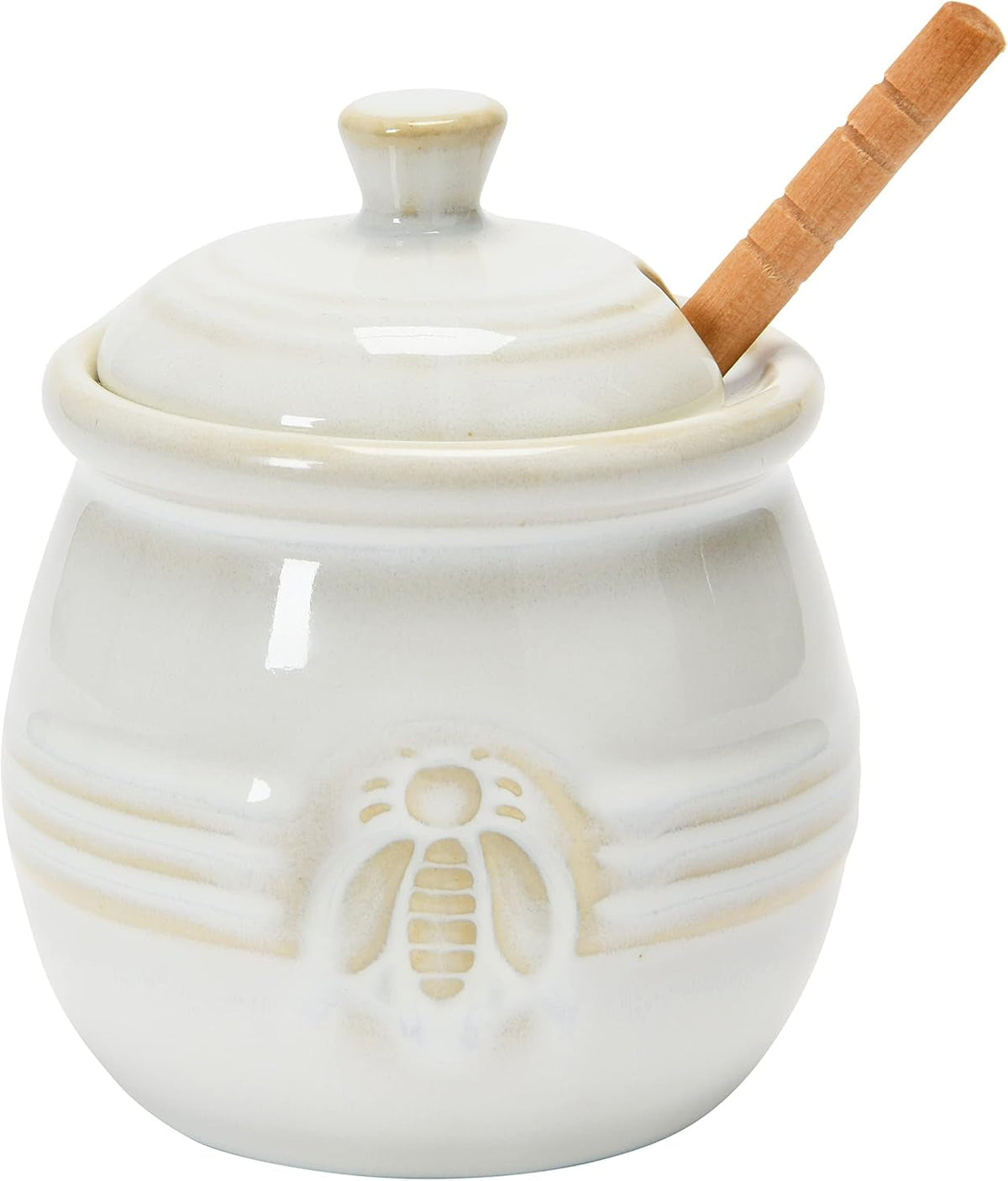 creative-co-op-farmhouse-embossed-stoneware-honey-pot-with-wood-honey-dipper-white