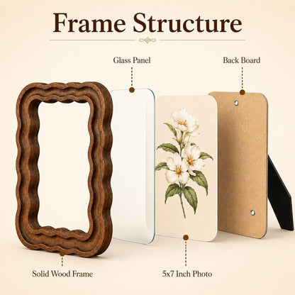 5X7 Picture Frame Vintage Brown Photo Frame Wooden Scalloped Frame3