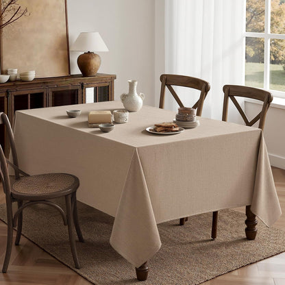 Linen Textured Rectangle Tablecloth 52X70 Inch Light Brown7