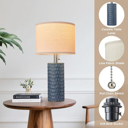 20.5" Modern Ceramic Table Lamps for Bedroom Set of 2, Bedside Lamps for Night Stands with Beige Lampshade, Farmhouse Table Lamp for Living Room Office Dorm, Blue5