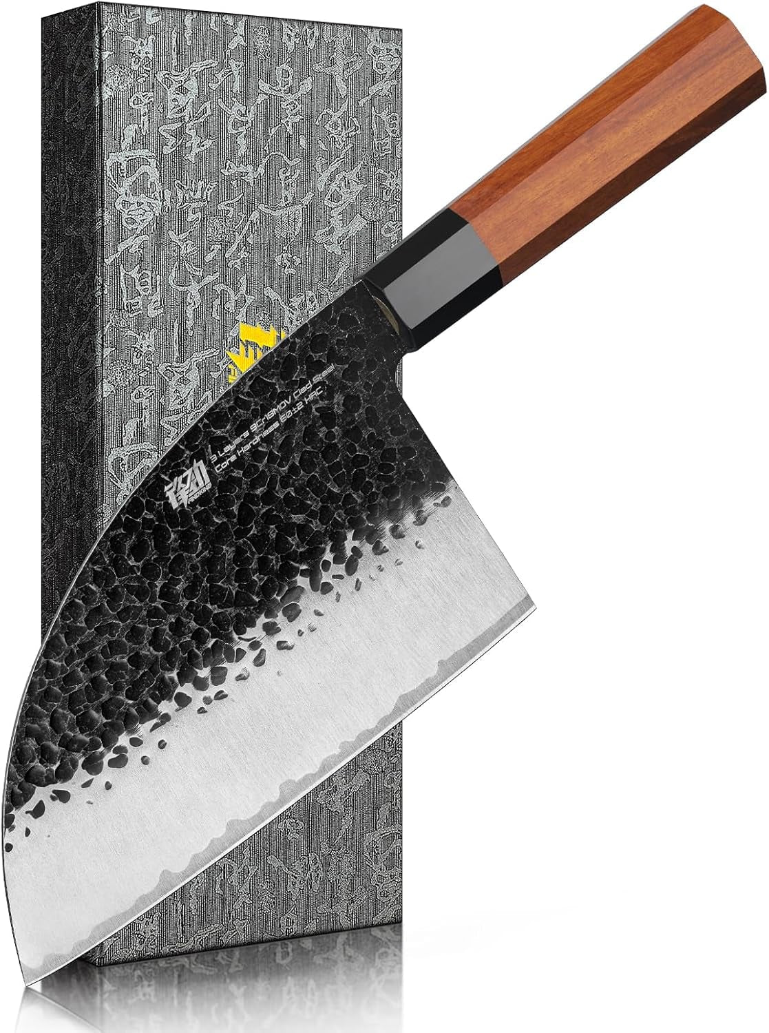 serbian-chef-knife-with-leather-sheath-6-5-inch-high-carbon-steel-cleaver-knife-hammered-blade-octagonal-handle-for-meat-vegetables-poultry-and-light-bones-dynasty-series