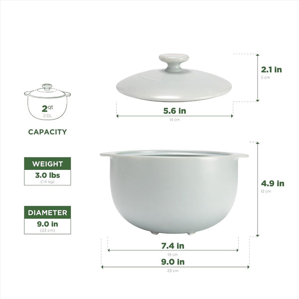 MINH LONG 2-Qt Porcelain Dutch Oven with Lid – Lead & Cadmium Free, Oven Safe to 482°F, Heat Retention, Clay Pot for Cooking on Gas & Infrared Cooktop, Use to Marinate, Cook, Bake, Refrigerate & Serve7