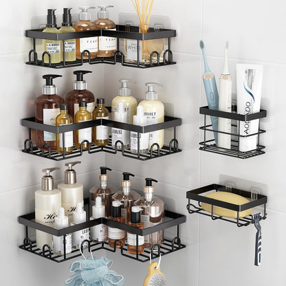 Corner Shower Caddy 5 Pack Adhesive Stainless Steel Organizer Black1
