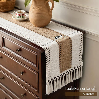 Boho Table Runner with Tassels Farmhouse Rustic 12X72 Inch4