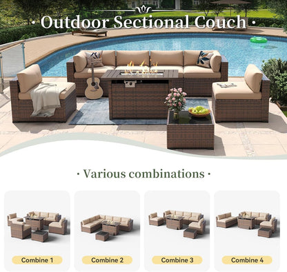 8 Piece Patio Furniture Set with 44" Fire Pit Table Wicker Rattan7