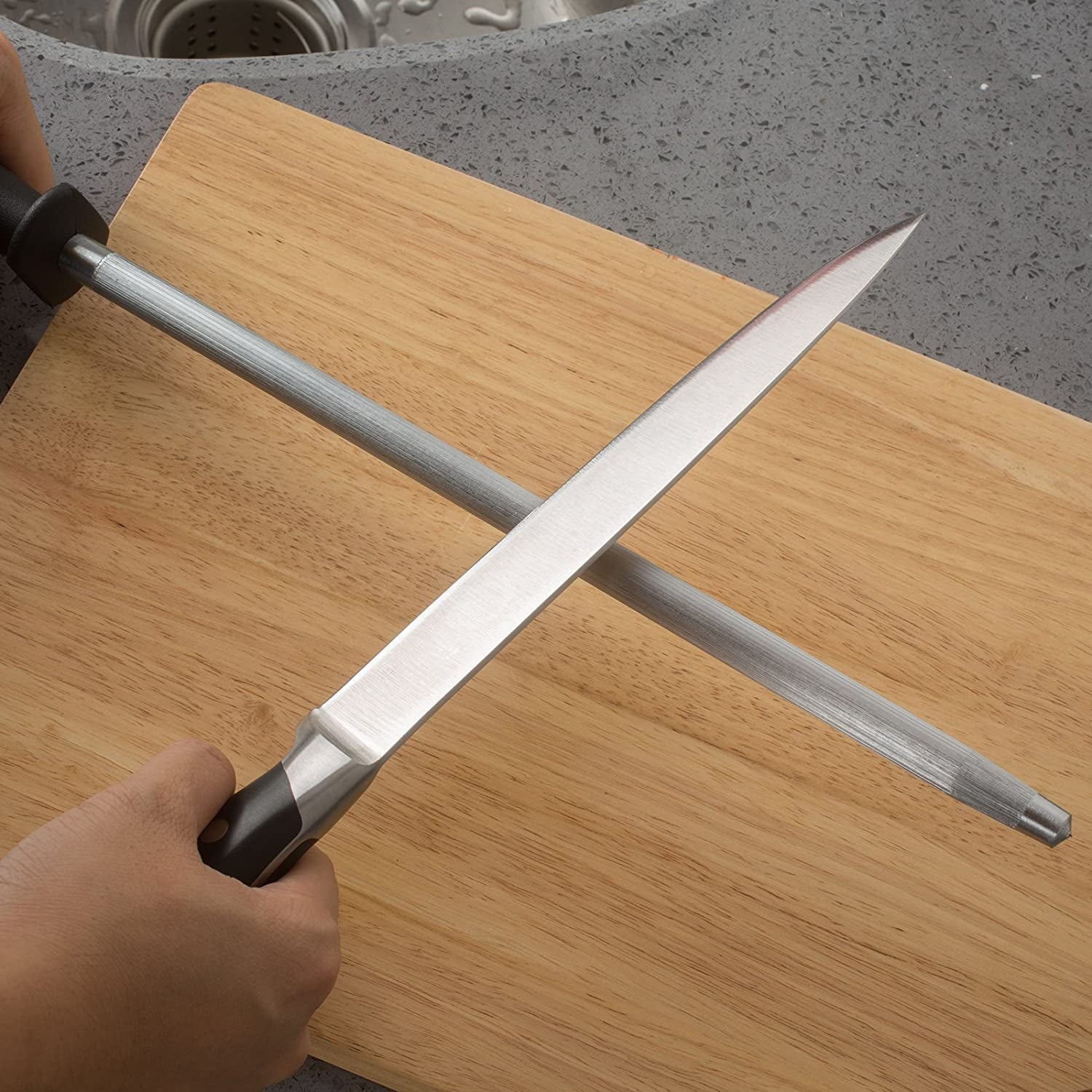12-inch-knife-sharpening-rod-fine-carbon-honing-steel-black-handle-nickel-chrome-plated-magnetized-rod-realigns-knife-edges-non-slip-grip-and-hanging-loop-wipe-dry
