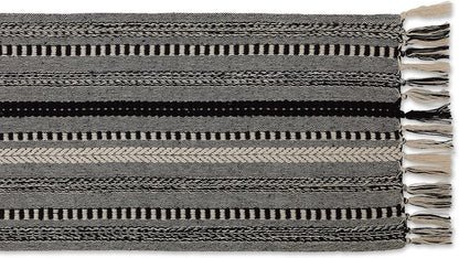 Farmhouse Braided Stripe Table Runner Collection, 15X72 (15X77, Fringe Included), Black2