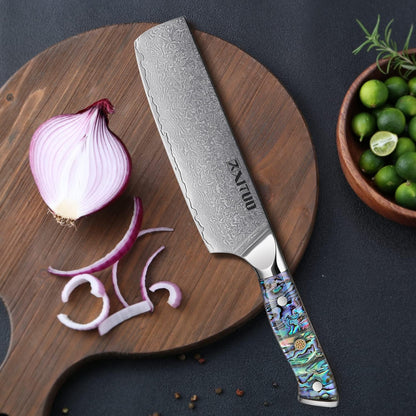 XITUO 7-Inch Nakiri Knife, Japanese VG-10 Damascus Steel (67 Layers), Razor Sharp Asian Vegetable & Meat Chopper, Ergonomic Abalone Shell Handle, Chef Knife with Gift Box8