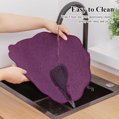 Scalloped round Placemats Set of 6 Polyester Linen Blend 15 Inch Washable Non Slip Place Mats Easy Clean Heat Resistant Table Mats for Kitchen Dining Table Decor, Purple7