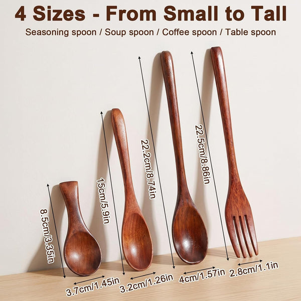 8 Pcs Wooden Spoons, Multi Size Solid Hardwood Cooking Utensil for Eating2