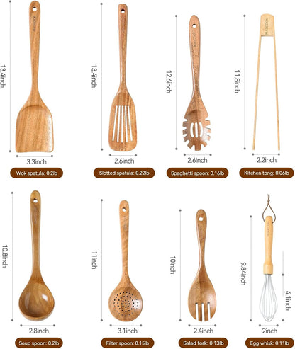Natural Acacia Wooden Kitchen Utensils Set (8 Pieces)2