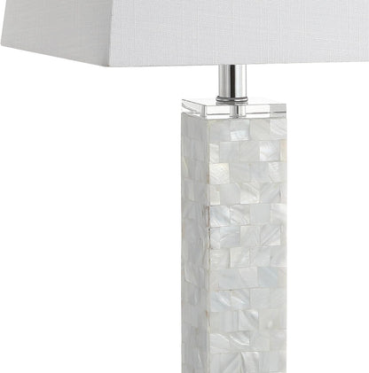 Noelle 28.5" Seashell Mosaic Pillar Table Lamp, White, Set of 25