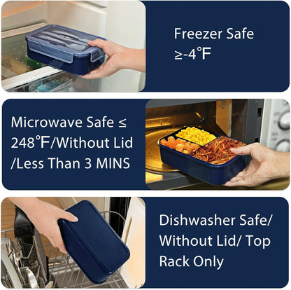 Classic Bento Box Adult Lunch Box for Older Kids - Leakpoof 47 Oz 3-Compartment Containers for Adults and Teens, Built-In Utensil Set, Ideal for On-The-Go Balanced Eating, Navy Blue6