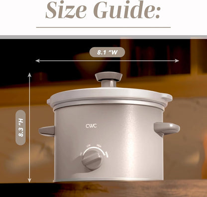2QT Mini Electric round Slow Cooker - Adjustable Settings, Removable Stoneware Pot, Tempered Glass Lid, Dishwasher Safe, Cool-Touch Side Handles, Sand3
