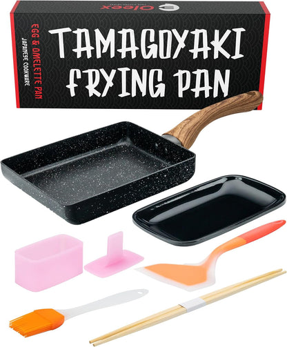 Oleex Tamagoyaki Pan Set – Japanese Omelette Pan with Kitchen Cooking Tools like Musubi Mold, Spatula & Other Omelet Accessories – Multifunctional Pfoa-Free Nonstick Square Frying Pan – 5X7 Inches1