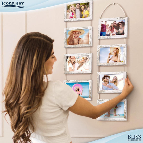 4X6 Hanging Picture Frames Collage with 8 Openings - Distressed White, 2 PK6