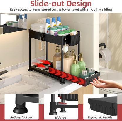 4-Pack 2-Tier under Sink Organizer with Pull Out Drawers2