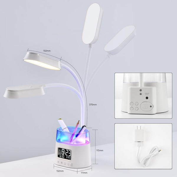 Led Desk Lamp with Pen Holder, Touch Lamps for Nightstand with 3 Color Modes, Eye-Caring Bedside Reading Light with Clock, Office Lamps Stepless Dimming, Lamp for Dorm Room, Suitable for Kid/Girl/Boy5