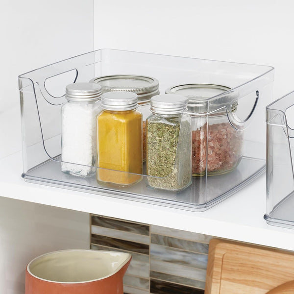 Stackable Open-Front Storage Bin with Handles, Clear3