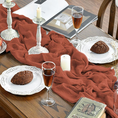 Boho Cheesecloth Gauze Terracotta Wedding Table Runner, 120 Inch Seasonal Fall Thanksgiving Fabric Kitchen Dining Holiday Table Decor for Home Party Indoor6