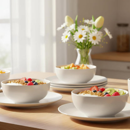 16-Piece Dinnerware Set for 4, White Porcelain Plates and Bowls, Chip Resistant Dishwasher Safe for Family Dining and Daily Use5