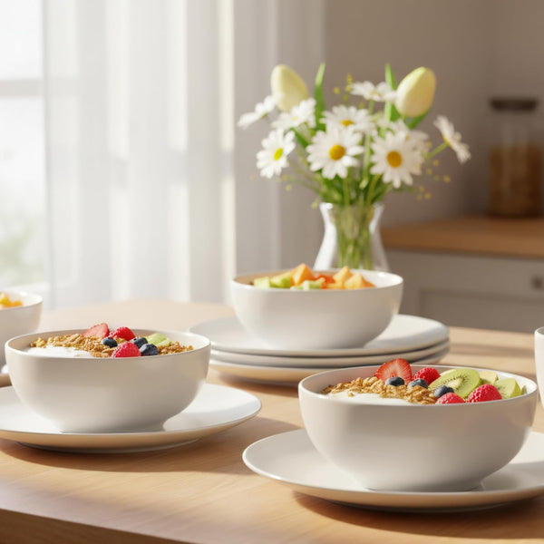 16-Piece Dinnerware Set for 4, White Porcelain Plates and Bowls, Chip Resistant Dishwasher Safe for Family Dining and Daily Use5
