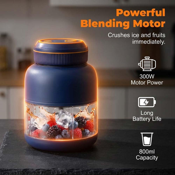 Portable Household Appliances Juicer, Electric Juicer Cup, Cordless Juice Mug with Dual Lid Design, Compact Travel Drinking Cup, Personal Blender for Smoothies, Juice (Navy, 1300 ML)6