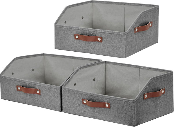 Closet Organizers and Storage, Linen Trapezoid Storage Bins with Handles, Collapsible Shelf Organizer for Blanket, Towel, Clothes, Hats, Purse (Gray)1