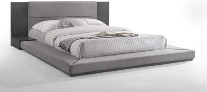 Eastern King Platform Bed, 102X96 In, Polyester Upholstered, Gray Wash Veneer Finish, Built-In Nightstands, Slatted Frame, Modern Bedroom Furniture2