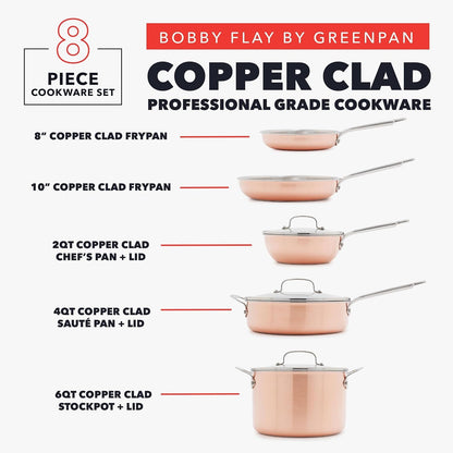 X Bobby Flay 8 Piece Copper Clad Pots & Pans, Induction Ready Cookware, Measurement Markings, Stainless Steel Base & Interior, Oven Safe to 500˚F3