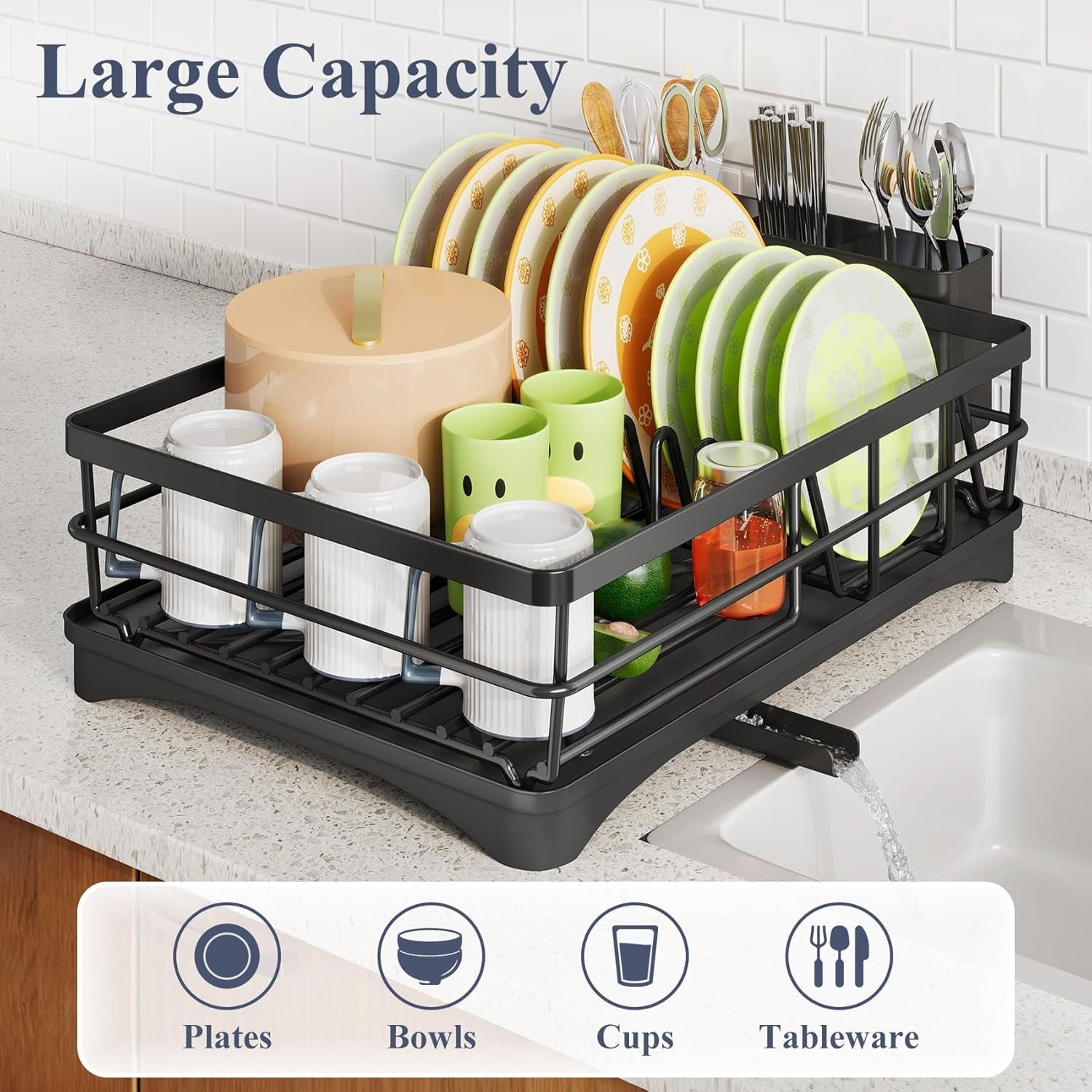dish-drying-rack-for-kitchen-counter-with-utensil-holder-black