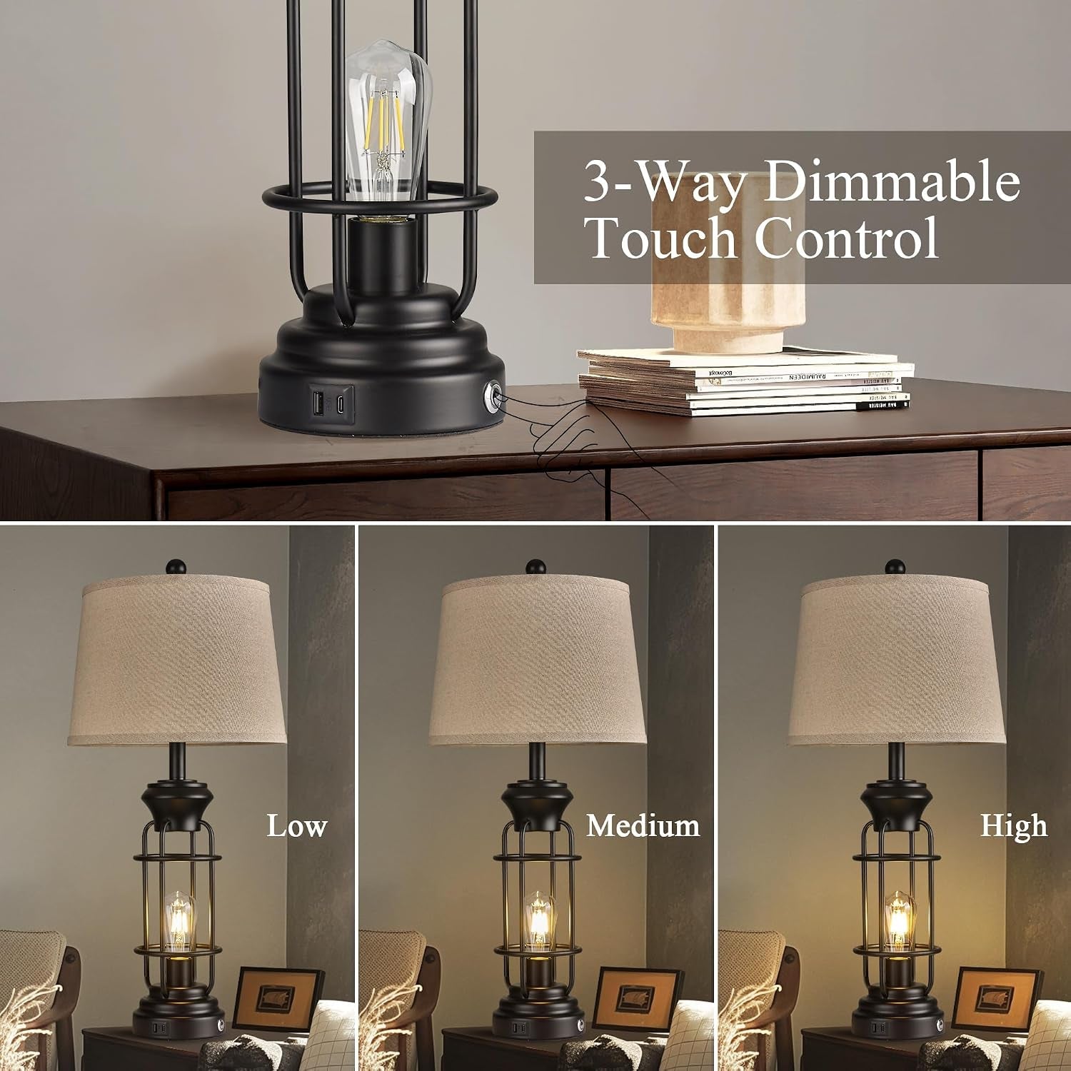 table-lamp-set-of-2-with-usb-ports-28-tall-farmhouse-table-lamp-with-2-nightlight-bulbs-touch-control-table-lamps-for-bedroom-rustic-bedside-lamp-for-end-tables-bulbs-included-black
