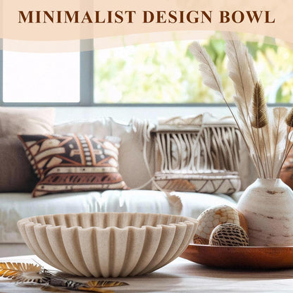Large Decorative Bowl, Modern Handicraft Bowls for Home Decor, Fruit Bowl for Kitchen Counter, Ruffle Decor, Stylish Key Bowl for Entry Table, Artificial Stone Beige4