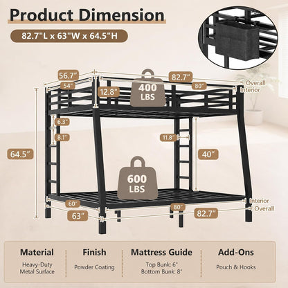 Heavy-Duty Metal Full XL over Queen Bunk Bed with Bedside Caddy, Black2