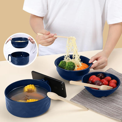 Microwave Ramen Cooker,Ramen Bowl Set,Microwave Noodle Bowl with Chopsticks and Spoon, College Dorm Room Essentials for Girls for Boys, Apartment Essentials, Bpa-Free. (Deep Blue)5