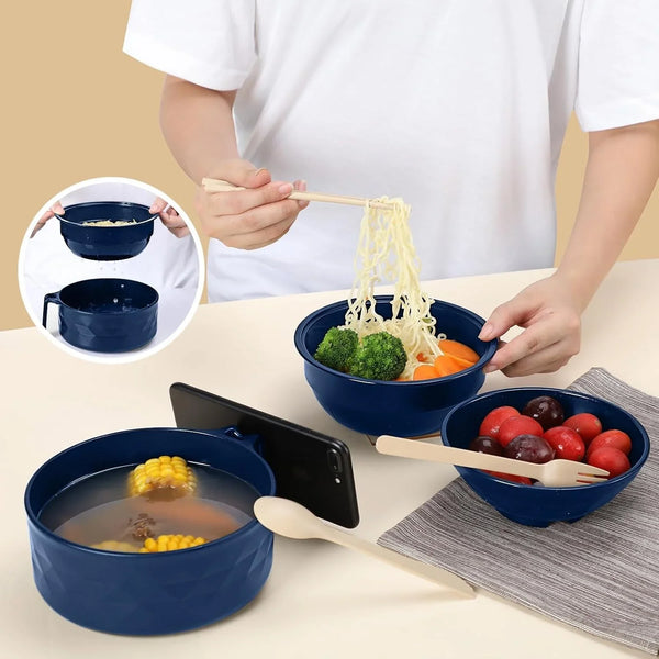 Microwave Ramen Cooker,Ramen Bowl Set,Microwave Noodle Bowl with Chopsticks and Spoon, College Dorm Room Essentials for Girls for Boys, Apartment Essentials, Bpa-Free. (Deep Blue)5