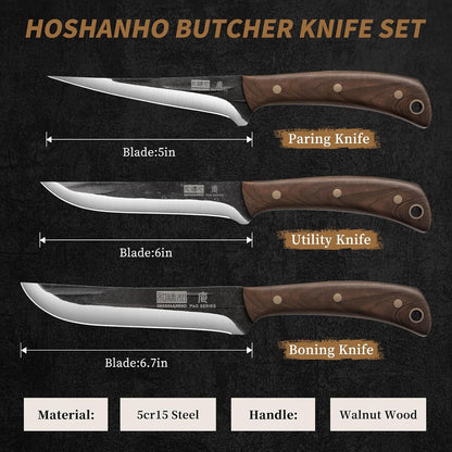 Butcher Knife Set 3PCS, Sharp Fillet & Utility & Paring Knife Set | Hand Forged Kitchen Knife Set, Upgraded High Carbon Stainless Steel Meat Cutting for Home, Outdoor, Gift for Men2