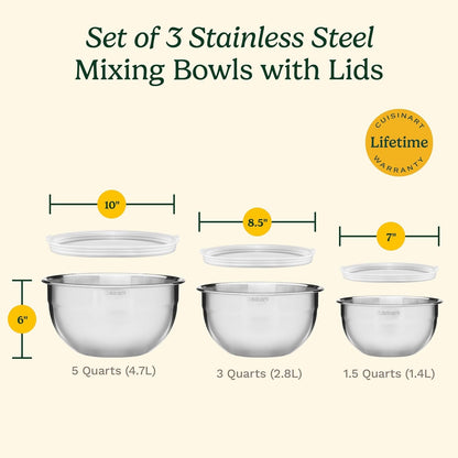 Mixing Bowl Set, Nesting Bowls, Stainless Steel, 3-Piece6