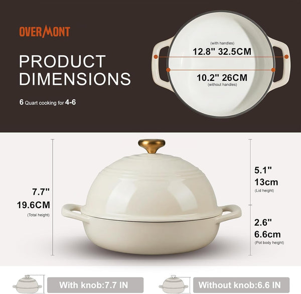 Enameled Cast Iron Dutch Oven, 6QT Bread Oven with Dome Lid Recipe | Tall Bread Pot with Potholders, for Sourdough Bread Baking Artisan Loaves, Crispy Crust & Better Oven Spring, 500°F Oven Safe5